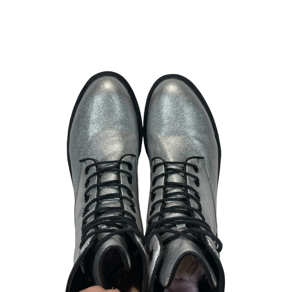 Metallic Silver Platform Combat Boots - image 4